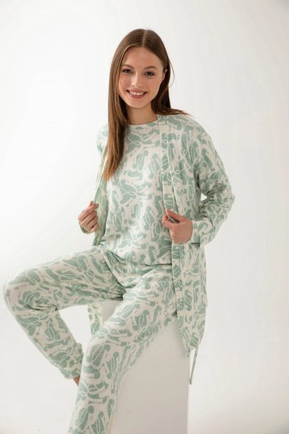 Green Color Patterned Soft Women's Dressing Gown