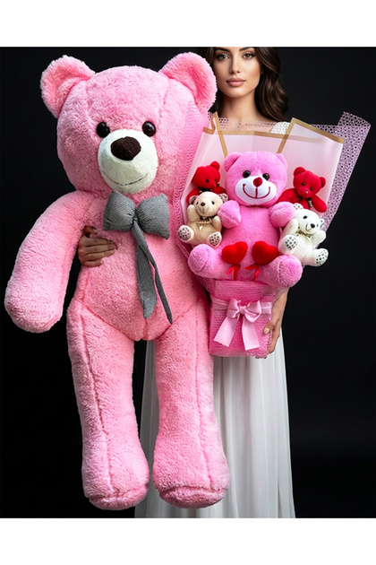 90cm Pembe Ayıcık ve Peluş Buket Sevgiliye Özel Hediye Doğum Günü