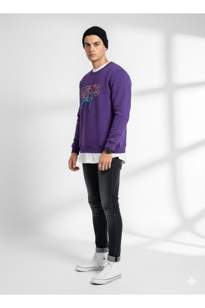 Unisex Crew Neck Regular Printed Cotton Inside Sweatshirt