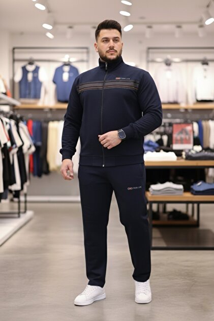 Men's Plus Size Tracksuit Set, Navy Blue