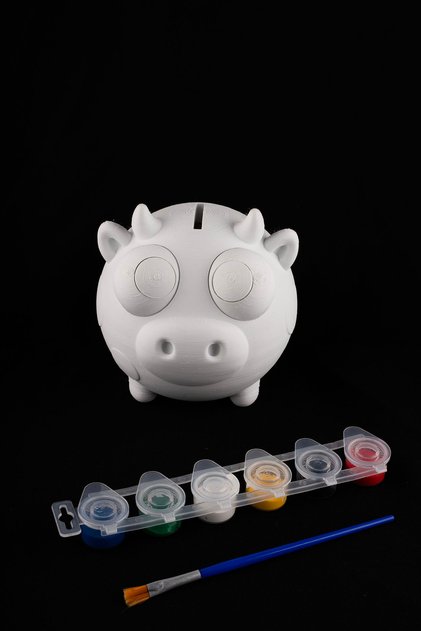 Paintable Cow Piggy Bank – Educational Paint Yourself Kit | Brush and Paints Included
