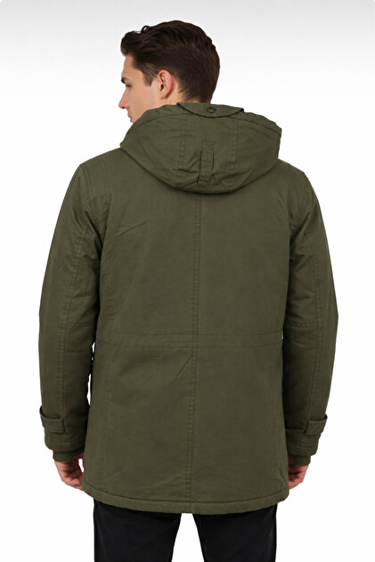 Dynamo Men's Military Green Hooded Fur Lined Waterproof Thick Coat