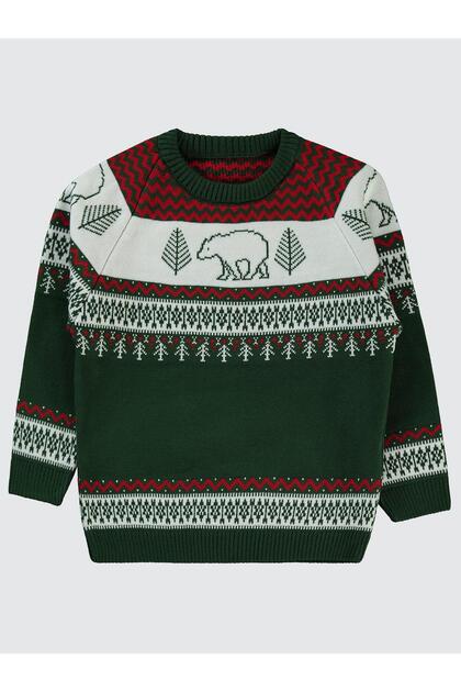 Bear Patterned Sweater for 2-5 Years Old - Green