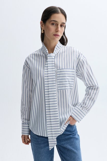 Women's Blue Striped Collared Shirt