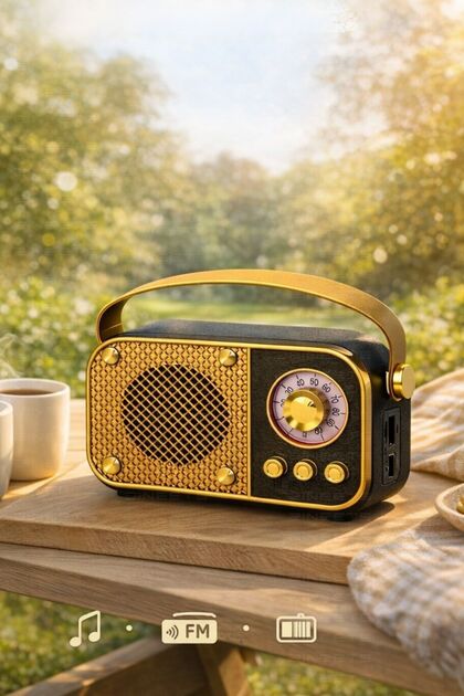 Zineets Nostaljik Radyo Fm Ahşap Görünümlü Bluetooth Hoparlör