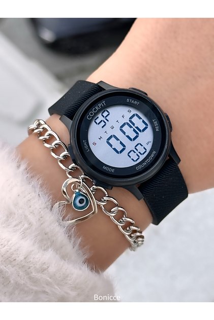 Marka Water Resist ,alarm, Işıklı, Siyah Silikon Kordon Spor Kol Saati