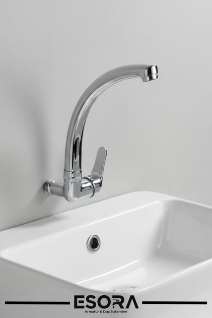 Duvardan Tek Su Çıkışlı Mutfak Lavabo Bataryası Musluğu