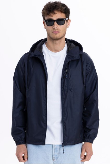 Men's Lined Wind Resistant Hooded Pocket Raincoat