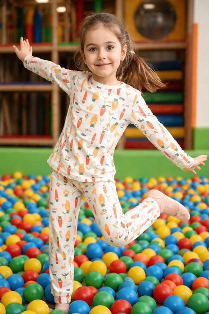 Long Sleeve Patterned Children's Pajama Set # Printed Children's Pajama Set # Laundry Room # Sebzedesenpijama