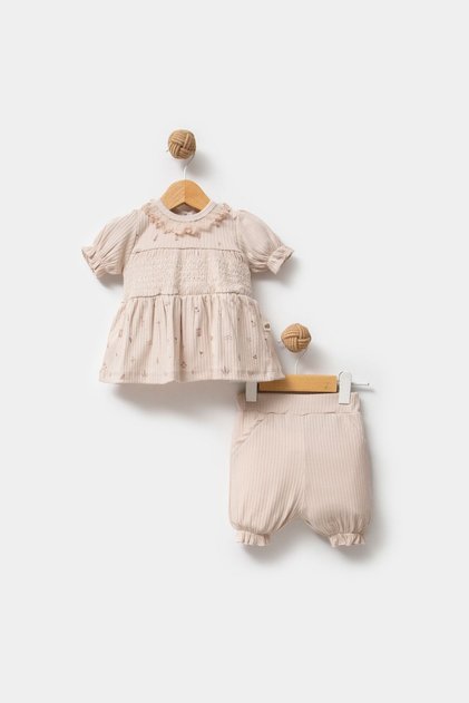 100% Organic Cotton Fabric Lace Collar Baby Girl Shorts Set of 2