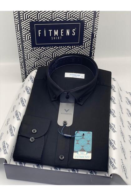 Slim Fit Long Sleeve Washable Gabardine Gift Boxed Men's Shirt Fs-001364 - Black