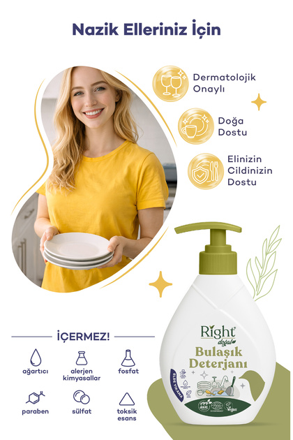 RIGHT Doğal Bulaşık Deterjanı 600 ml (ECOCERT DOĞAL DETERJAN VEGAN