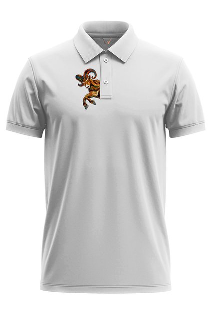 Outdoor Style Mountain Goat Chest Printed Regular Fit 100% Cotton Polo Neck T-Shirt