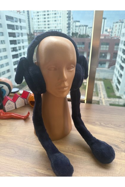 Cute Plush Headphones in Fluffy Navy Blue Color That Play Music through the Ears