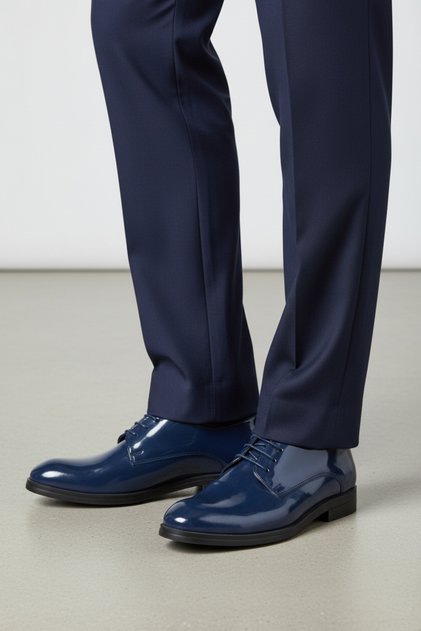 Boys' Dark Blue Leather Laced Stylish Classic Shoes