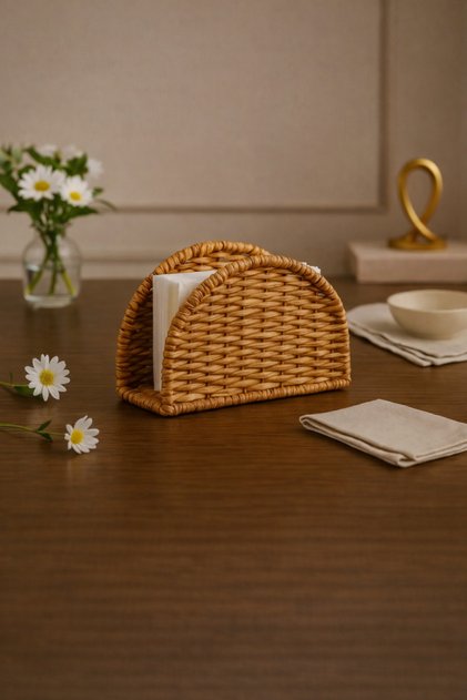 Wicker Rattan Napkin Holder Storage Box Organizer Round