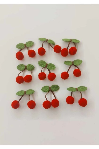 Kırmızı Ponpon Kiraz Çorap Saç Bandı Paket Dekorasyom Süsleme -6 ADET