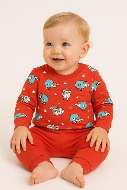Baby Girl Boy Cute Lamb Printed 2-Piece Top and Bottom Sweat and Sweatpants Set 6-9-12-18Months