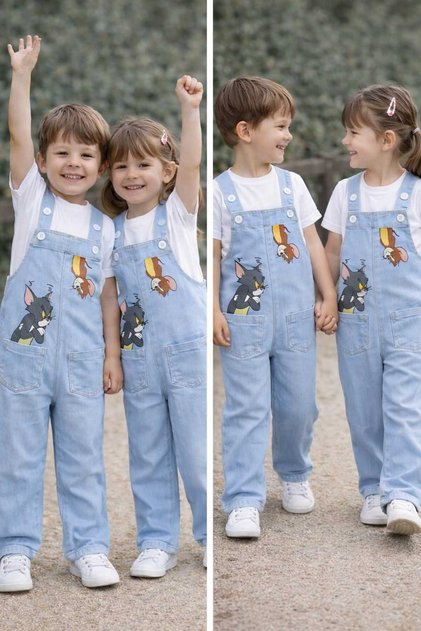 Tom and Jerry Unisex Cotton Denim Salopette Jumpsuit