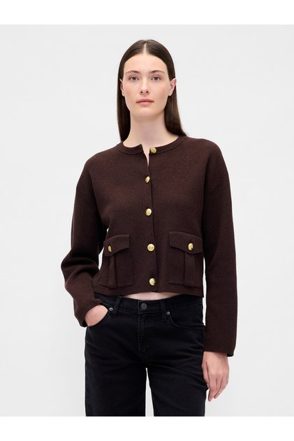 Kadın Kahverengi Pocket Cardigan Kazak
