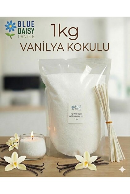 1 Kg BEYAZ VANİLYA kokulu Inci Tozu Mum ( 25 Adet 20 Cm Fitil Ile ) Toz Mum , Kum Mum , Kokulu Mum