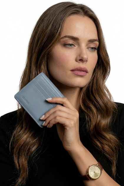 Genuine Leather Ice Blue Card Holder - Slim and Stylish Design