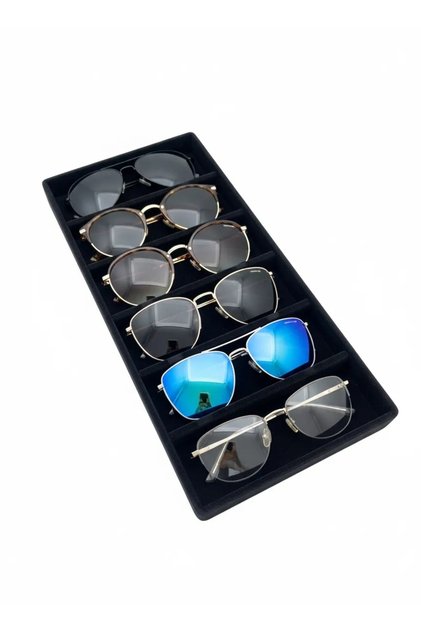 Domestic Production Lefkoşa Model Suede Fabric Black Color 38 Cm / 19 Cm Glasses Display Drawer Stand