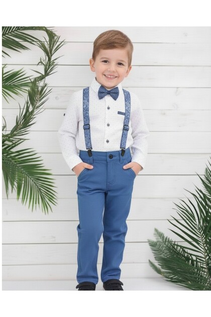 Boy's Bow Tie Shirt Linen Trousers Hanging Holiday Bottom Top Children's Set