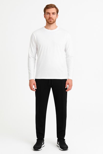 Men's Elast Classic Cut Regular Waist Lycra Front Seam Sweatpants Black