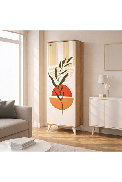Just Home Modern Çizgili Baskılı Çok Amaçlı Dolap - Beyaz / Safir