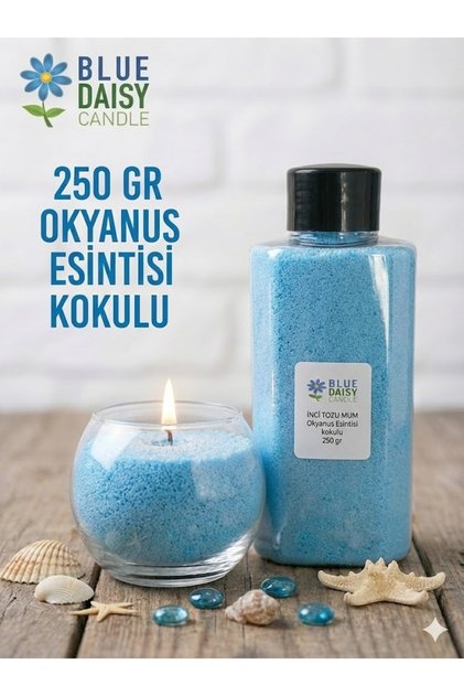 250 gr MAVİ renkli OKYANUS ESİNTİSİ kokulu Inci Tozu Mum ( 30 adet 4cm fitil ile ) Toz Mum