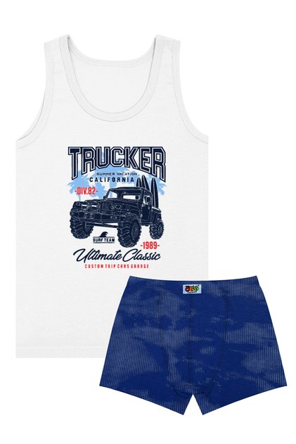 Boy's Tank Top Boxer Lycra White Trucker (96% Cotton - 4% Elastane)