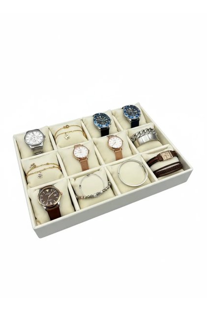 Yerli Üretim Tokyo Model Süet Kumaş Krem Renk 34/24 Cm Yastıklı Çekmece Içi Takı Standı