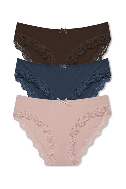 3-Piece Sur Lace Detailed Cotton Women's Panties