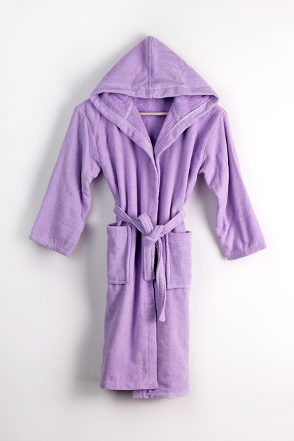 100% Cotton Hooded Velvet Plum Colored Young Bathrobe / Waiter Size