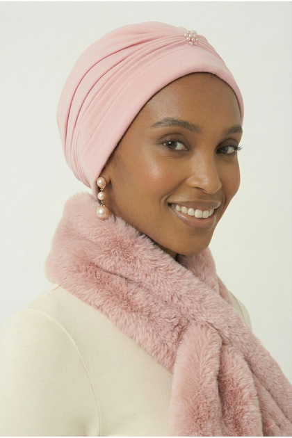 Pearl Embroidered Powder Ready Turban Hijab Medical Use Suitable