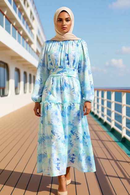 Women's Mock Neck Balloon and Long Sleeve Maxi Length Chiffon Dress Functional Durable Quality Stylish