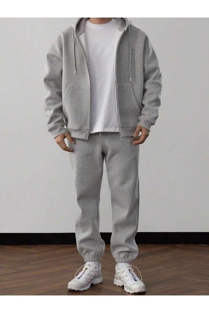 Men's Gray Jacket Tracksuit Bottom Set