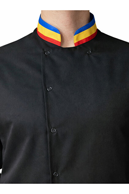 Chef Jacket – Romanian Colors Collar Detail Unisex Long Sleeve Chef Kitchen Uniform