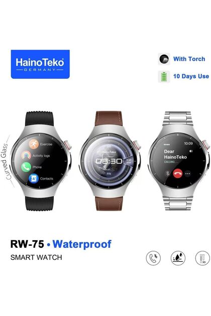 ساعة ذكية مقاومة للماء RW-75 مزودة بشاشة AMOLED - فضي
