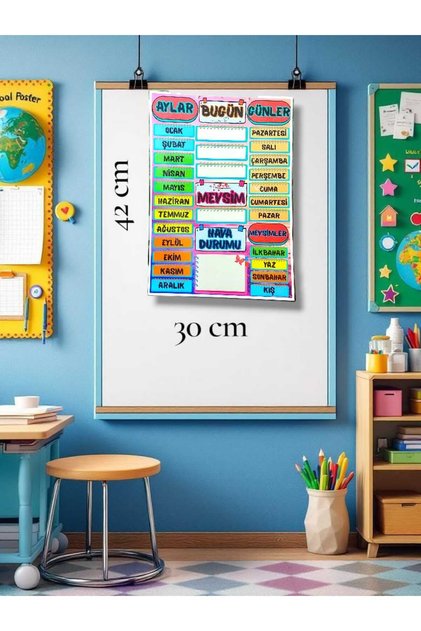 Mevsimler Aylar Günler Yaz-Sil tablosu Pvc kaplı tek parça Büyük boy (A3) afiş 30*42 cm