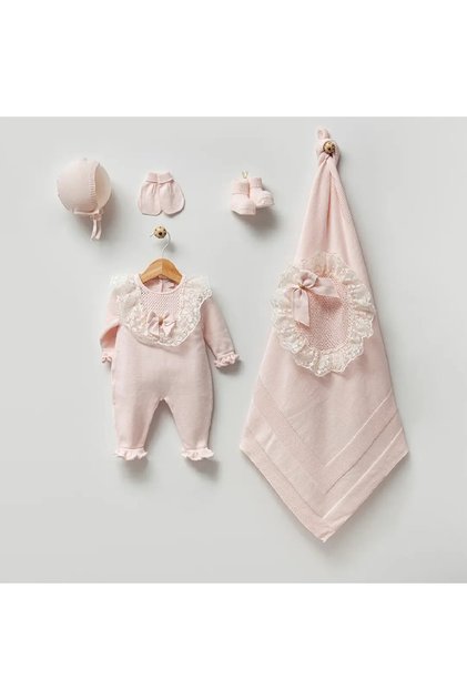 Dantelli Organic Cotton Knitwear Fabric Baby Girl 5-Piece Hospital Discharge Set
