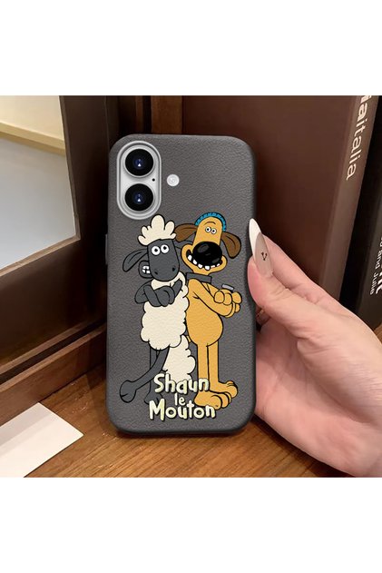 iPhone 16 Compatible Gray Leather Texture Silicone Protects Camera Shock-Absorbing Case Cartoon