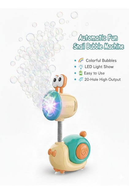 Snail Bubble Machine Toy – YellowGreen - Rechargeable Bubble Blower – Outdoor Play – 3+ Years