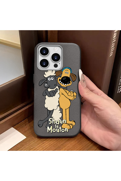 iPhone 14 Pro Max Compatible Gray Leather Texture Silicone Protects Camera Shock-Absorbing Case Cartoon