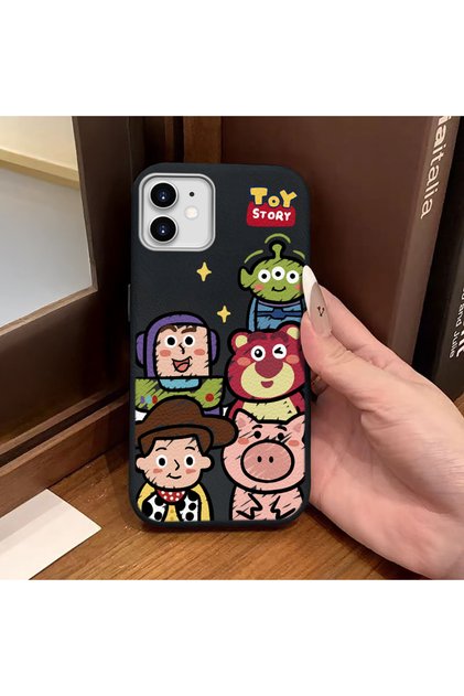 iPhone 12/12 Pro Compatible Black Leather Texture Silicone Protects Camera Shock-Absorbing Case Cartoon
