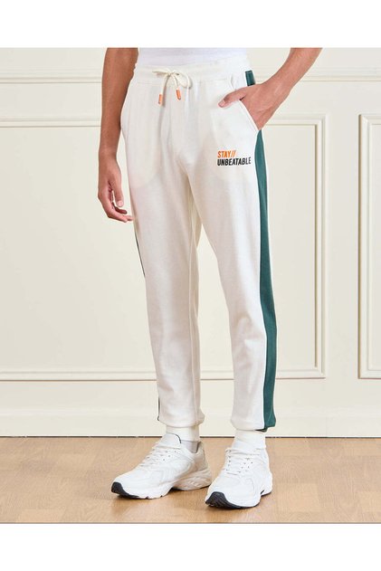 Senior Boys White Printed Active Pants