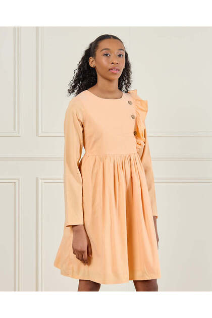 Senior Girls Apricot Solid Knee Length Dress
