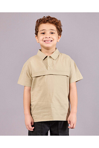 Boys Beige Short Sleeve Oversized Shirt