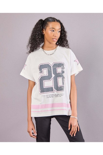 Senior Girls White Printed Oversize T-Shirt